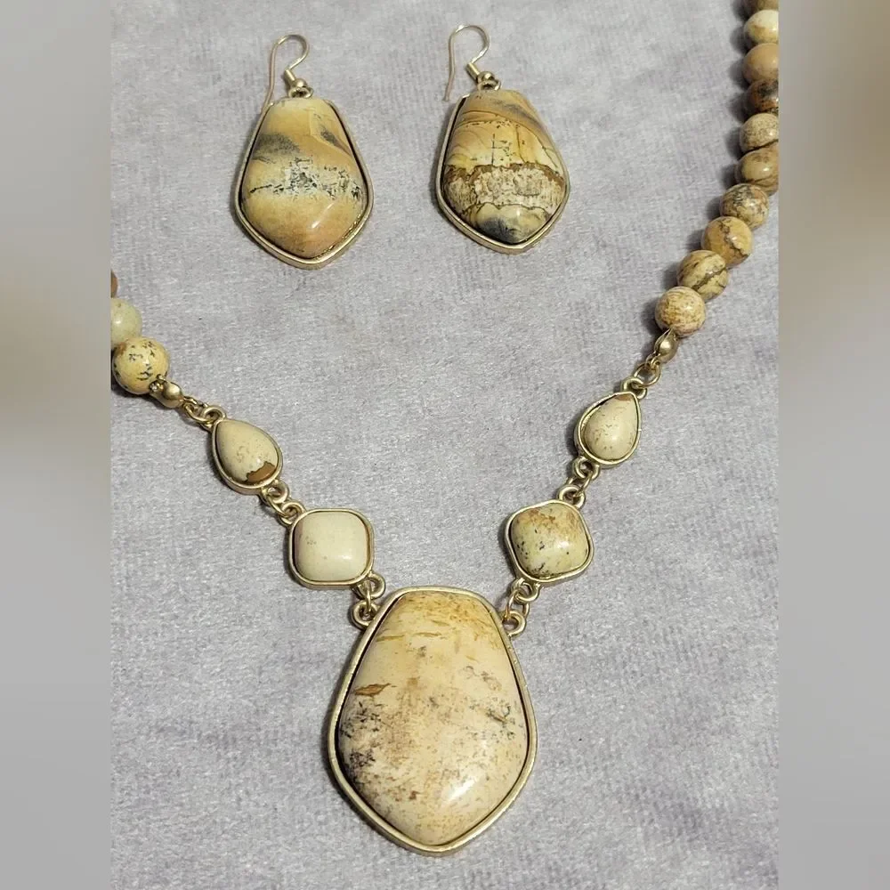Picture‎ Jasper Earrings and Pendant Necklace